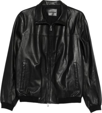 Emporio Armani Leren bomberjack - Zwart
