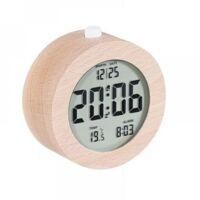 OEM Reloj Despertador De Madera - Reloj Despertador Digital Lcd Redondo Con Indicador De Fecha Y Temperatura, Retroiluminaci&oacute;n Suave Y Funciones Pr&aacute;cticas