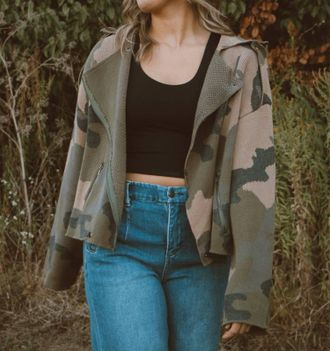 Miss Me Cutie Long Sleeve Zip Up Jacket In Camo