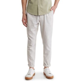 14th & Union Elastic Waist Linen Blend Trim Fit Pants in Tan Burrow- White Eoe at Nordstrom Rack, Size Xx-Large