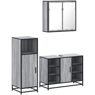 vidaXL Set De Muebles De Ba&ntilde;o 3 Pzas Madera Contrachapada Gris Sonoma Vidaxl