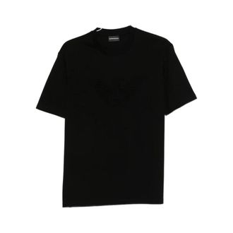 Emporio Armani Jersey T-shirt met bijpassend intarsia logo - Heren - T-shirts - Zwart - 2XL - Katoen - Tops