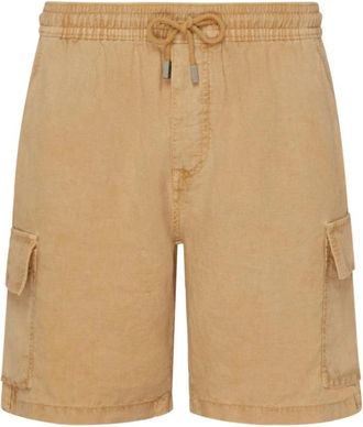 Vilebrequin Natuurlijke kleurstof linnen Bermuda shorts met cargozakken voor heren - Heren - Korte Broeken - Bruin - L - Linnen - Korte Broeken