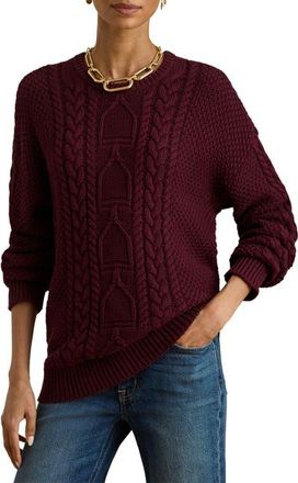 Lauren Ralph Lauren Cabled Cotton Crewneck Sweater in Dark Garnet at Nordstrom, Size X-Small P