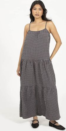 Brave Soul Vestito midi a balze nero a quadri con spalline sottili
