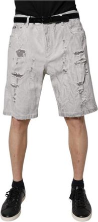 Dolce & Gabbana Gedetailleerde Denim Bermuda Shorts - Heren - Denim shorts - Grijs - 3XL - Leer - Korte Broeken