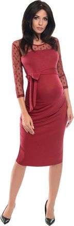 Purpless Maternity Ruched Bodycon Pregnancy Dress with Sheer Mesh Panel D008 (14, Burgundy)
