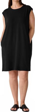 Eileen Fisher Pima Cotton Jersey Round Neck Dress In Black