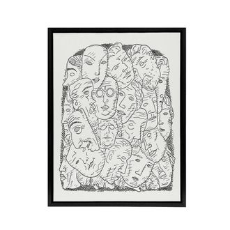 Artery8 Maskers Masks Black & White Drawing Gestel Black Framed Canvas Art | Size: W24 x H32