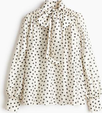 H&M Chiffonbluse mit Bindekragen - Weiss/Polka Dots