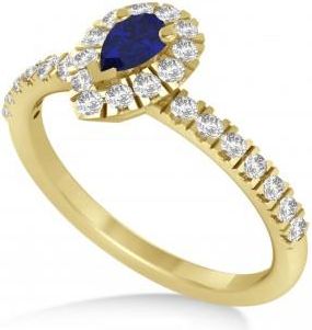 Allurez Pear Blue Sapphire & Diamond Halo Engagement Ring 14k Yellow Gold (0.63ct)