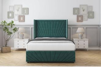 Comfort Beds Sunrise Plush Divan Set No Drawers-54 Wingback-Footboard in Emerald | Size: King