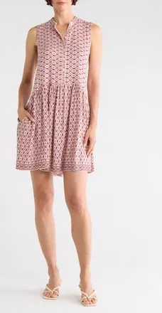 Max Studio Buttoned Printed Dress in Cream/Rose Rosette Tile at Nordstrom Rack, Size X-Large