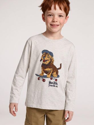 Vertbaudet Langarmshirt f&uuml;r Jungen mit Streetstyle-Print wei&szlig; meliert