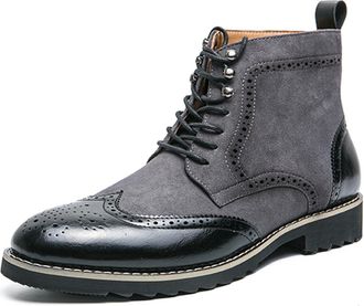 Generic Mens Ankle Boots Suede Leather Wingtip Brogue Oxford Casual Formal Dress Boots (Black,8.5)