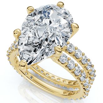 Pompeii3 Certified 5.40Ct Pear Engagement Ring Wedding Band Set 14k Gold/Pt Lab Grown