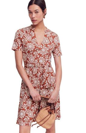 Boden Daisy Short Sleeve Cotton Blend Jersey Dress in Barn Red, Decorative Blossom at Nordstrom, Size 10