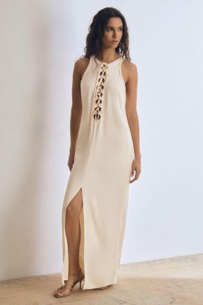 Reiss Womens Cream Satin Crepe Cut-Out Maxi Dress, Size: 12