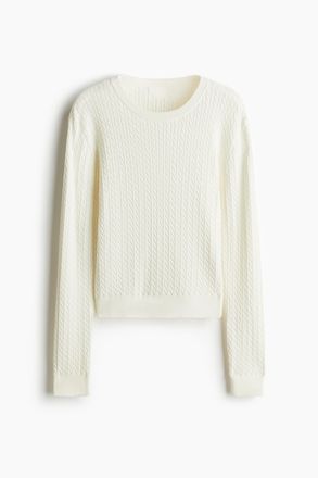H&M Pullover mit Zopfmuster - Cremefarben