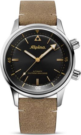Alpina Seastrong Diver Heritage 300 42mm - men - stainless steel/Calf Leather - OS - Black