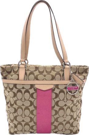 Coach Brown Pink Signature Line Tote Bag (Pre-Owned)