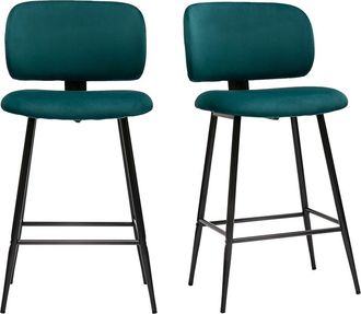 Miliboo Miliboo - Set De 2 Taburetes De Cocina De Terciopelo Azul Petr&oacute;leo Y Metal Negro 70 Cm De Altura Atrium