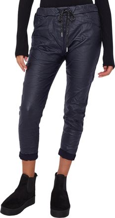 Generic Womens Wetlook Magic Trousers Faux Leather Stretch Pants with Pockets, Ladies Italian Comfy Gym Joggers Leggings for Workout & Casual Wear (Navy, 16-2