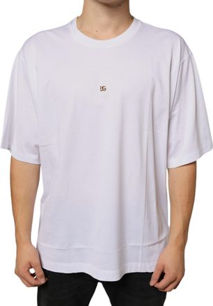 Dolce & Gabbana Mens White Metal Dg Logo Cotton Short Sleeves T-Shirt