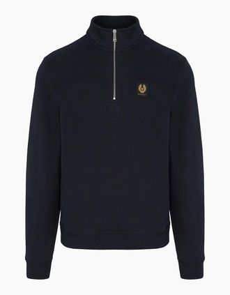 Belstaff Mens Patch Logo 1/4 Zip Sweatshirt Navy - Size: 42