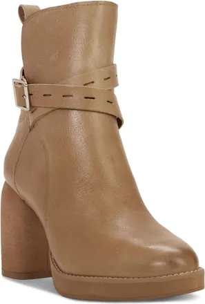 Lucky Brand Natesa Boots Womens Beige Leather Block Heel Bootie JOBB275