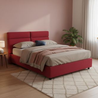 Dmora Cama Matrimonial Asica, Cama Con Colch&oacute;n Incluido, Desfundable Made In Italy, Con Almacenaje, Rojo