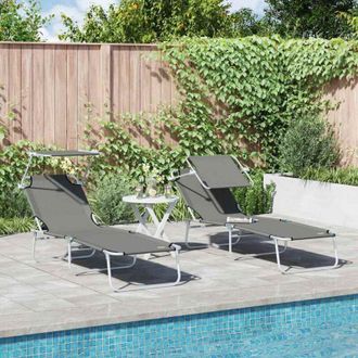 vidaXL Vidaxl - Sun Lounger Folding 2-person 2 pcs Grey 58 x 188 x 77cm Fabric