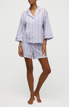 Petite Plume Olivia Stripe Pima Cotton Short Pajamas in Blue at Nordstrom, Size X-Small