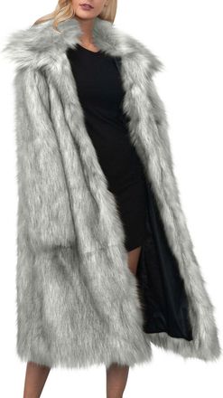 Generic Faux Fur Coat for Women Uk Fluffy Trench Coats Long Winter Warm Overcoat Turn Down Collar Thick Ladies Elegant Open Front Cardigan Long Sleeve Windpro