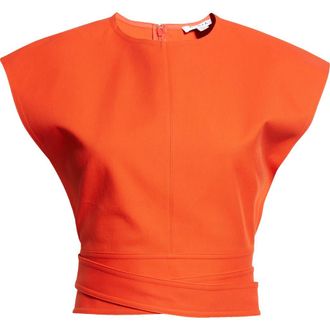 Alaia Crop Belted Cotton Gabardine Top in Orange Sanguine at Nordstrom, Size 6 Us
