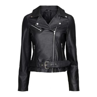 Notyz Zwarte Bikerjas met Ritssluiting - Dames - Leren en Su&egrave;de Jassen - Zwart - M - Leer - Jassen