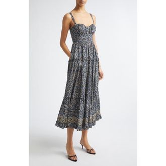Ulla Johnson Ophelia Floral Print Sleeveless Tiered Maxi Dress in Midnight Bloom at Nordstrom, Size 14