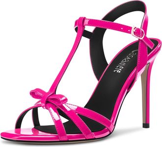 Castamere Women Stiletto High Heel Open Toe Ankle Strap T-strap Bow-knot Sandals Prom Casual 10 CM Heels Magenta 6 UK