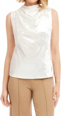 Karen Kane Sleeveless Crushed Velvet Drape Front Top In Off White