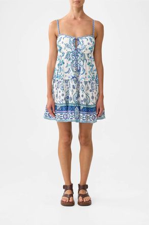 Camilla Gathered Bust Tiered Mini Dress In Isnik Lullaby