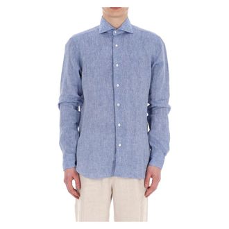 Barba Heldere Blauwe Linnen Dandylife Overhemd - Heren - Casual Overhemden - Blauw - M - Linnen - Overhemden