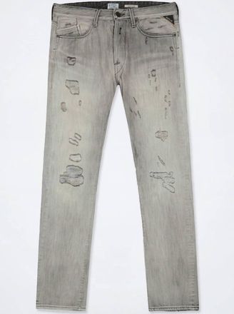 Replay Mens Distressed Denim Straight Leg Jeans In Gray