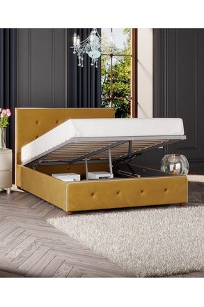 Laurence Llewelyn-Bowen Hesper Ottoman Storage Bed in Plush Velvet Fabric, Custom Made in Mustard | Size: Small Double