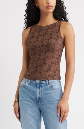 Open Edit Sleeveless Lace Shell in Brown Terra at Nordstrom, Size Xx-Small