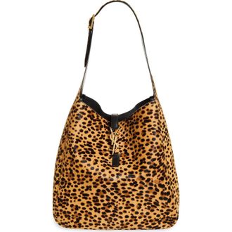 Saint Laurent Large Le 5 &agrave; 7 Genuine Calf Hair Shoulder Bag in Beige/Noir at Nordstrom