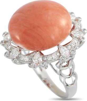 Luxury Bazaar 18K White Gold 1.87ct Diamond and Coral Ring MF03-050126