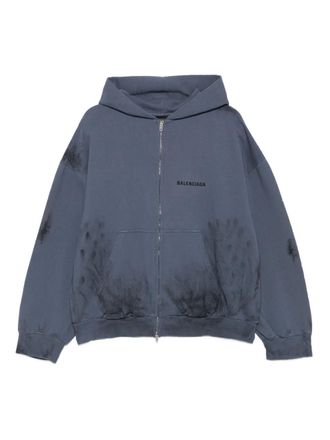 Balenciaga logo-print zip-up hoodie - men - Cotton - L - Blue