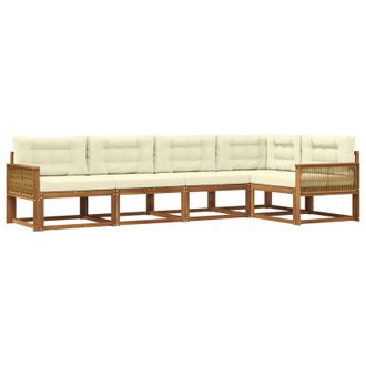 vidaXL Conjunto De Sof&aacute;s De Exterior 5 Pcs Natural Y Crema Vidaxl