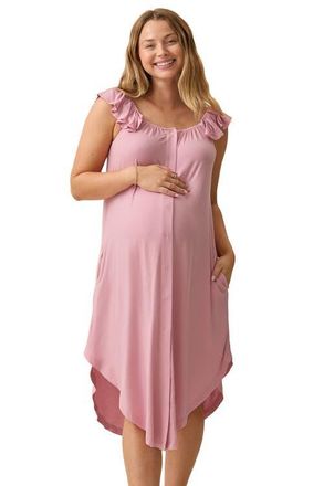 Kindred Bravely Ruffle Strap Labor & Delivery Gown in Light Mauve at Nordstrom, Size X-Large