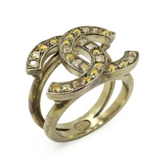 Chanel Gold Plating Rhinestone Band Ring (Pre-Owned)